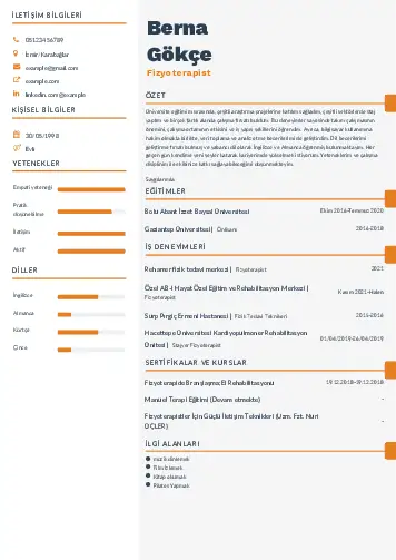 Fizyoterapist Cv Örnekleri cv indir